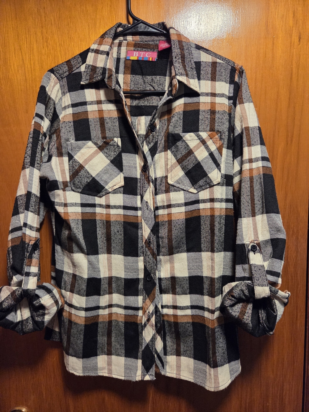 TC Black Cream & Brown Plaid Button-Down Shirt